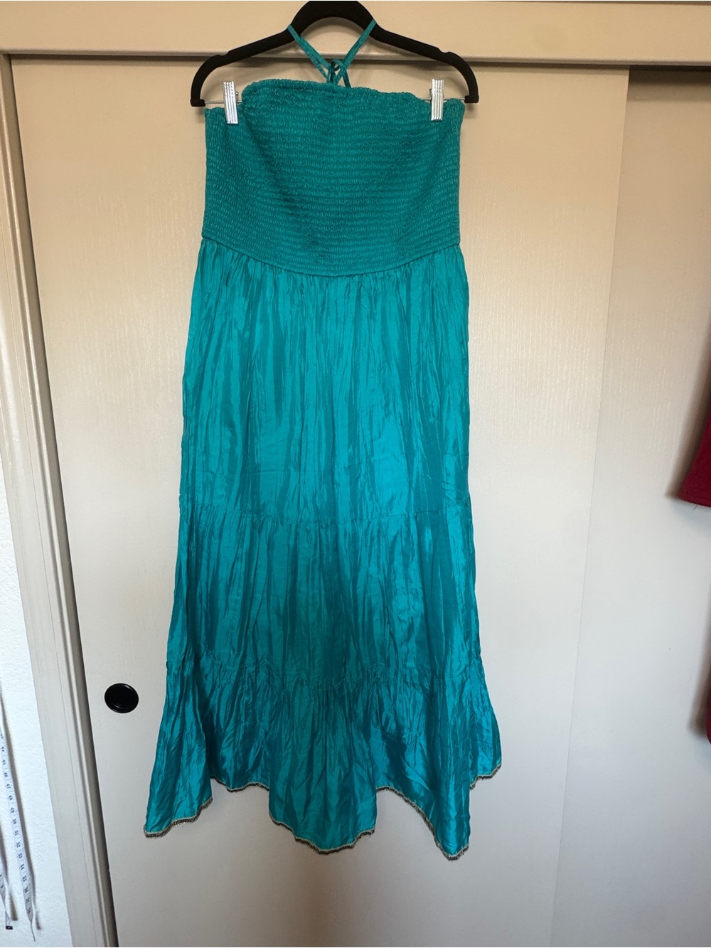Maeve silk Strapless Teal Midi Dress